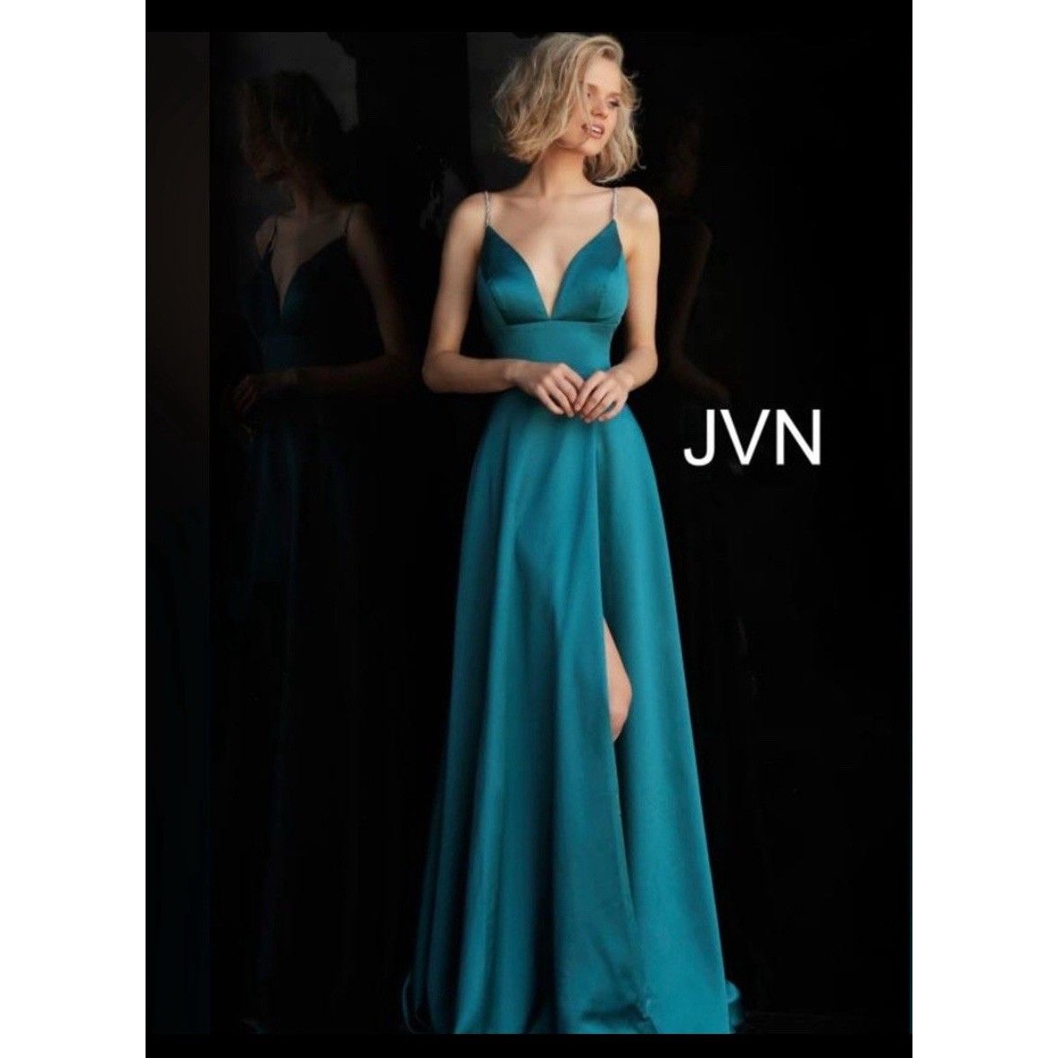 Nwt Jvn By Jovanni Turquoise Party Dress Whit Slit Size 2 Beautiful Color